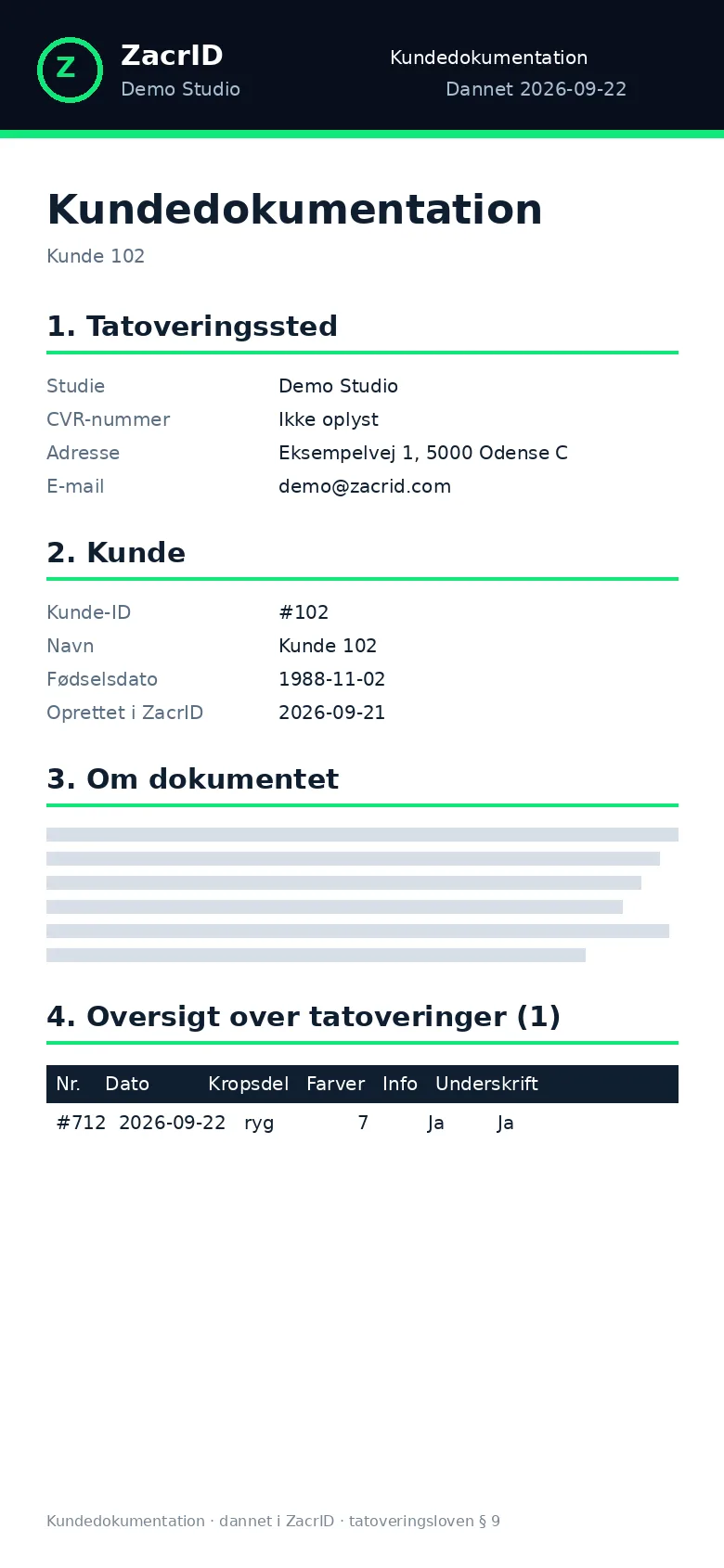 Den færdige kundedokumentation vist på en telefon